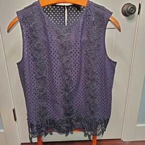 ANN TAYLOR Sleeveless Women's blouse size L  Blue lace sleeveless knit lined